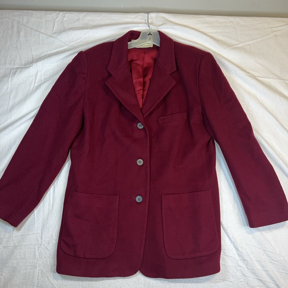 Eddie Bauer Women’s Large Dark Red Long Blazer Three Button 100% Wool Lined